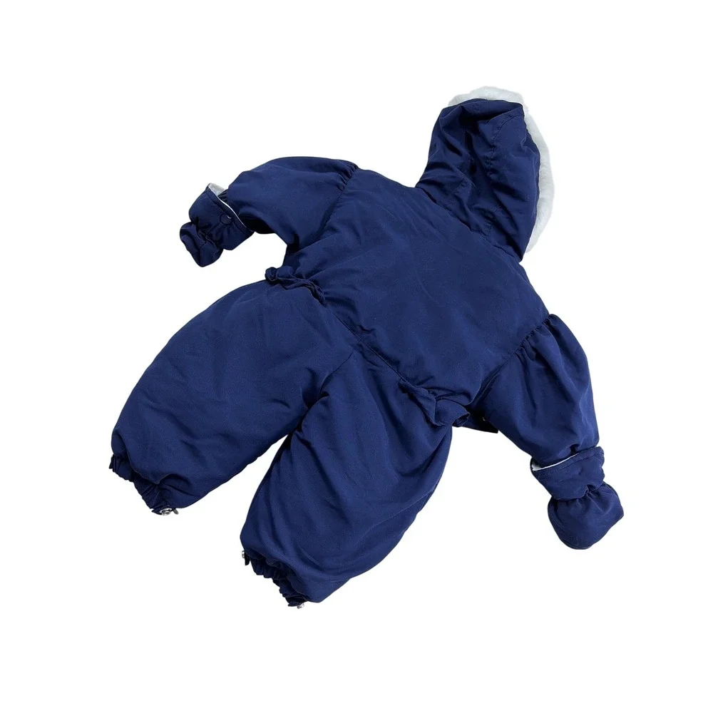 Pistachio Baby Girls Navy Blue Floral Heart Snowsuit Faux Fur Hood 3-6 Months